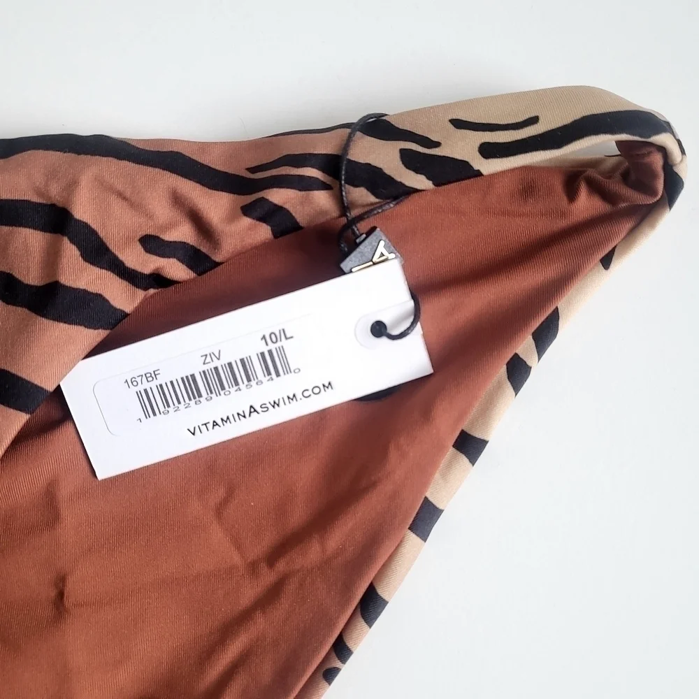 New Vitamin A Luciana Ziva Tiger Stripe Classic Reversible Bikini Bottoms 10/L - Picture 7 of 11